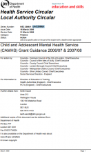 HSC (2006) 001 LAC(2006)6 : Child and adolescent mental health service (CAMHS) grant guidance 2006-07 and 2007-08